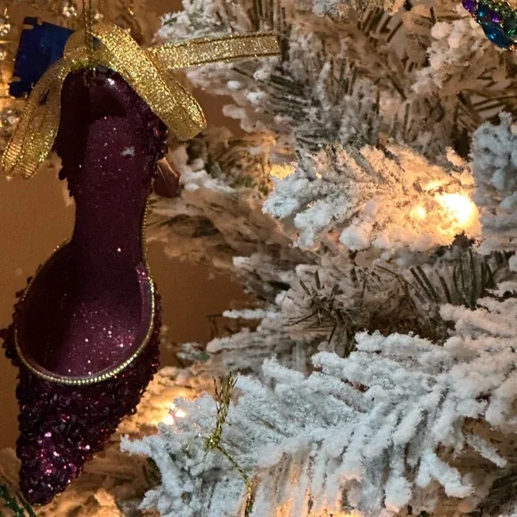 High Heel ornament Beaded Sparkle Sequins Holiday Christmas merlot wine Hallmark - Picture 4 of 14